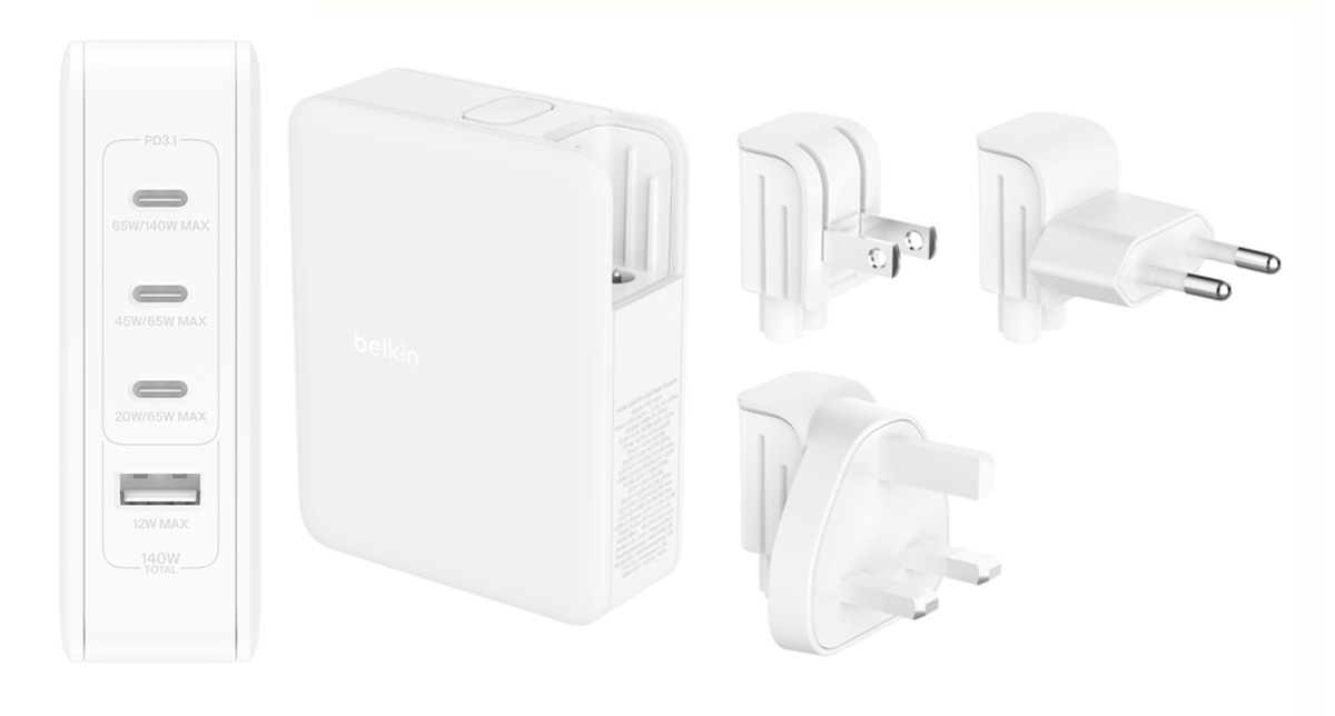 Belkin BoostCharge Pro 140W 4-Port GaN Wall Charger – Best travel wall charger for 16-inch MacBook Pro