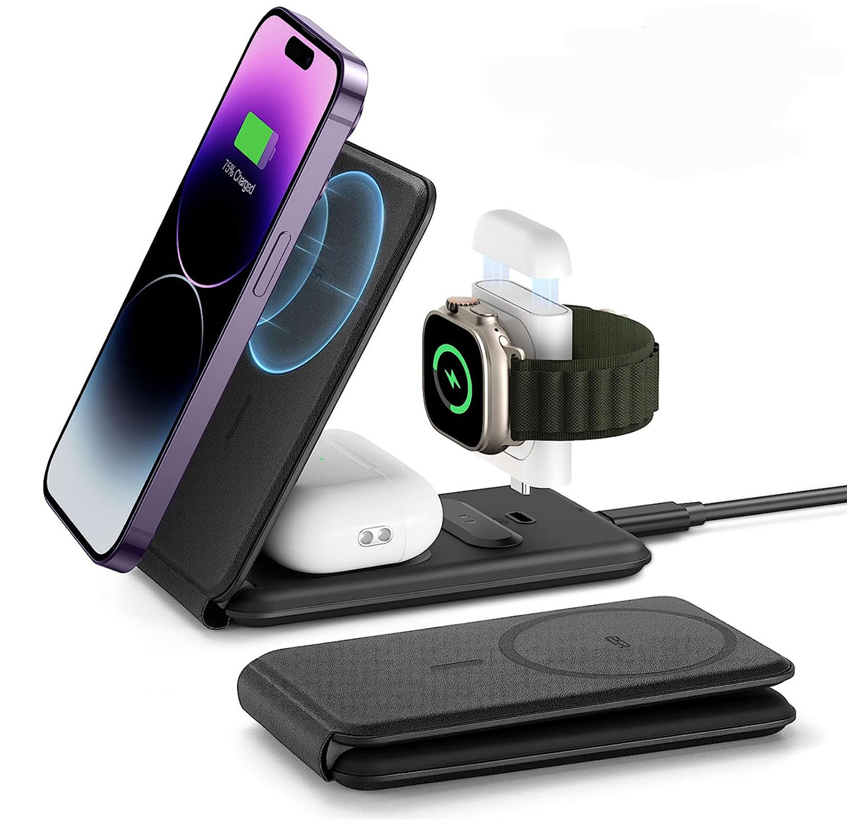 ESR HaloLock 3-in-1 Travel Wireless Charging Set – 3-in-1 travel charger with detachable Watch charger