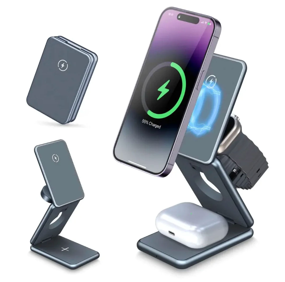 Evolved 3-in-1 Foldable Charger – Smallest 3-in-1 Apple Watch travel charger