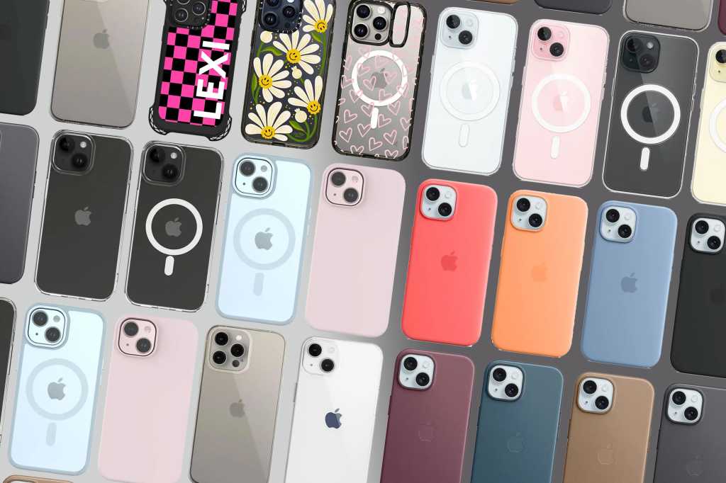 iPhone 15 cases in rows