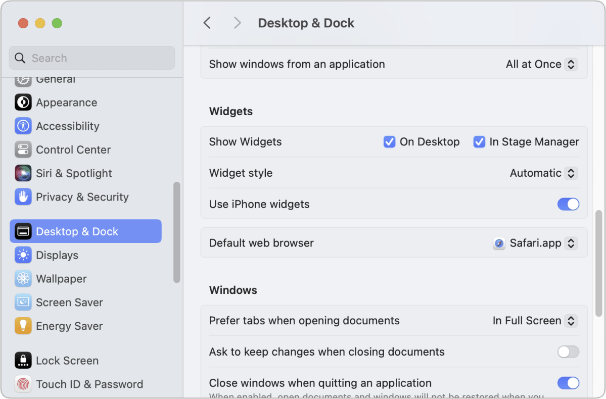 Sonoma default browser settings