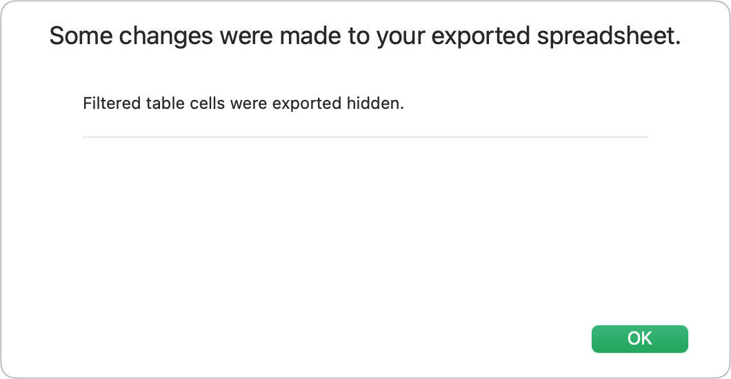 Numbers export filtered table cells