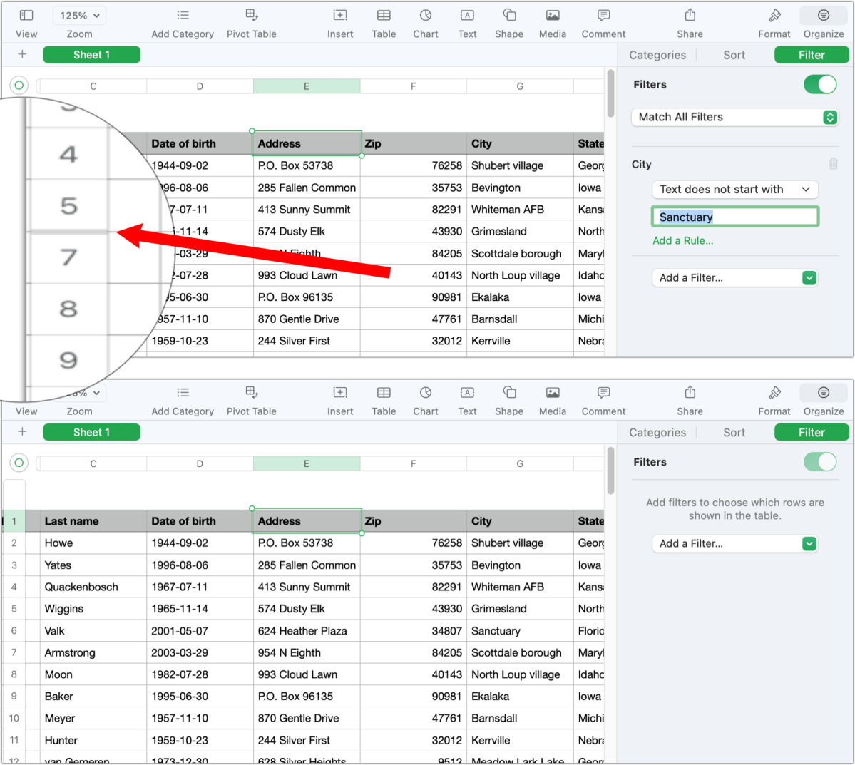 Numbers filter